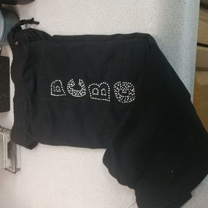 BCBG Max Azria Brand Black Capri Sweatpants With BCBG in Rhinestones On Side Leg